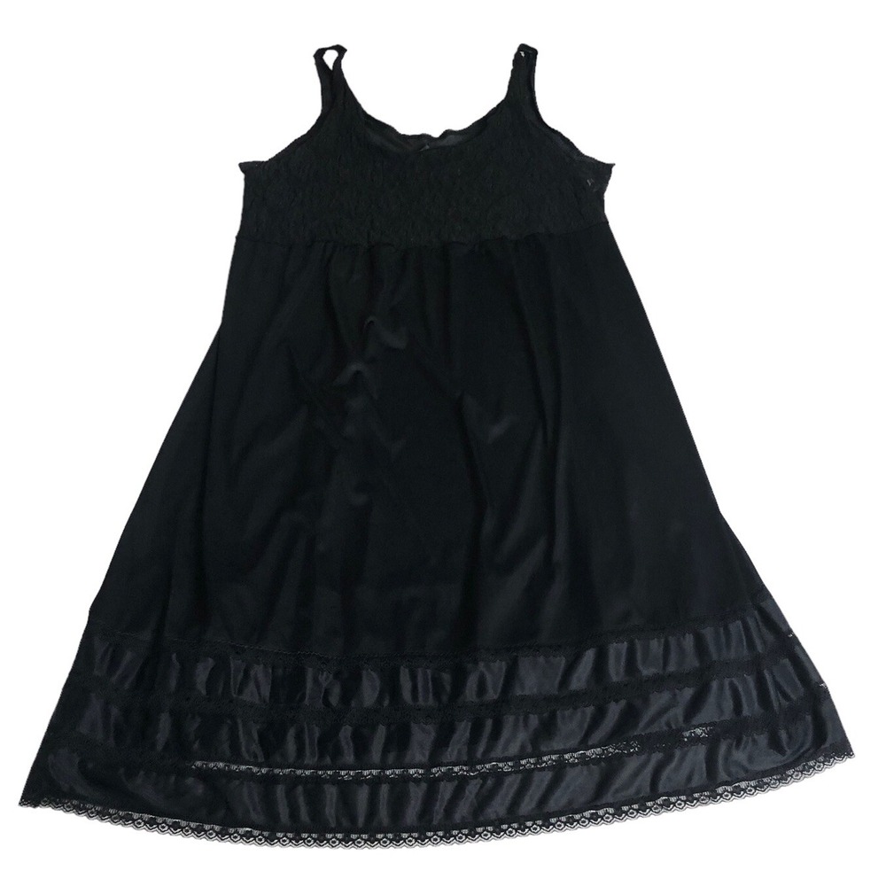 Vintage Sears Nightgown Womens XL Black Nylon Lace Maxi Slip Dress Goth Fairy